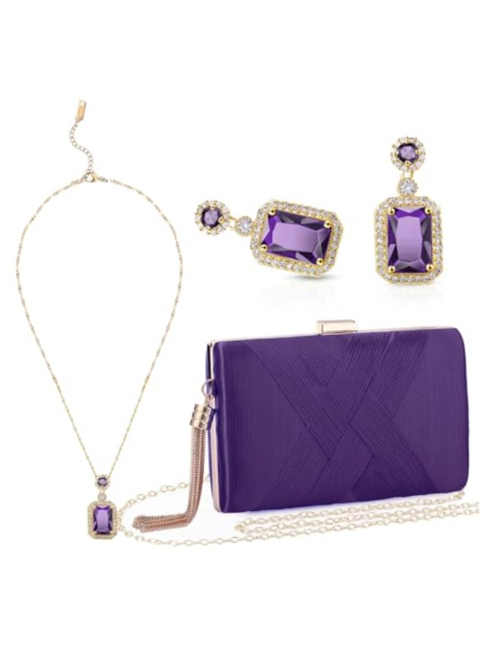 Velvet Evening Clutch Purse Set with Earrings Necklace